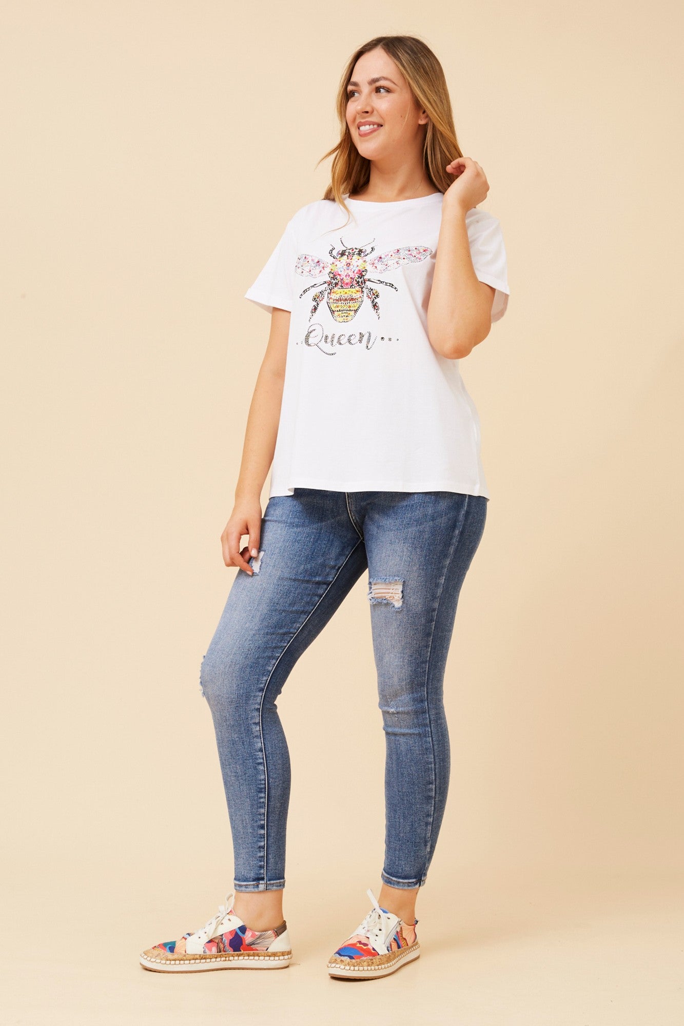 Queen Bee Diamante T-Shirt | White