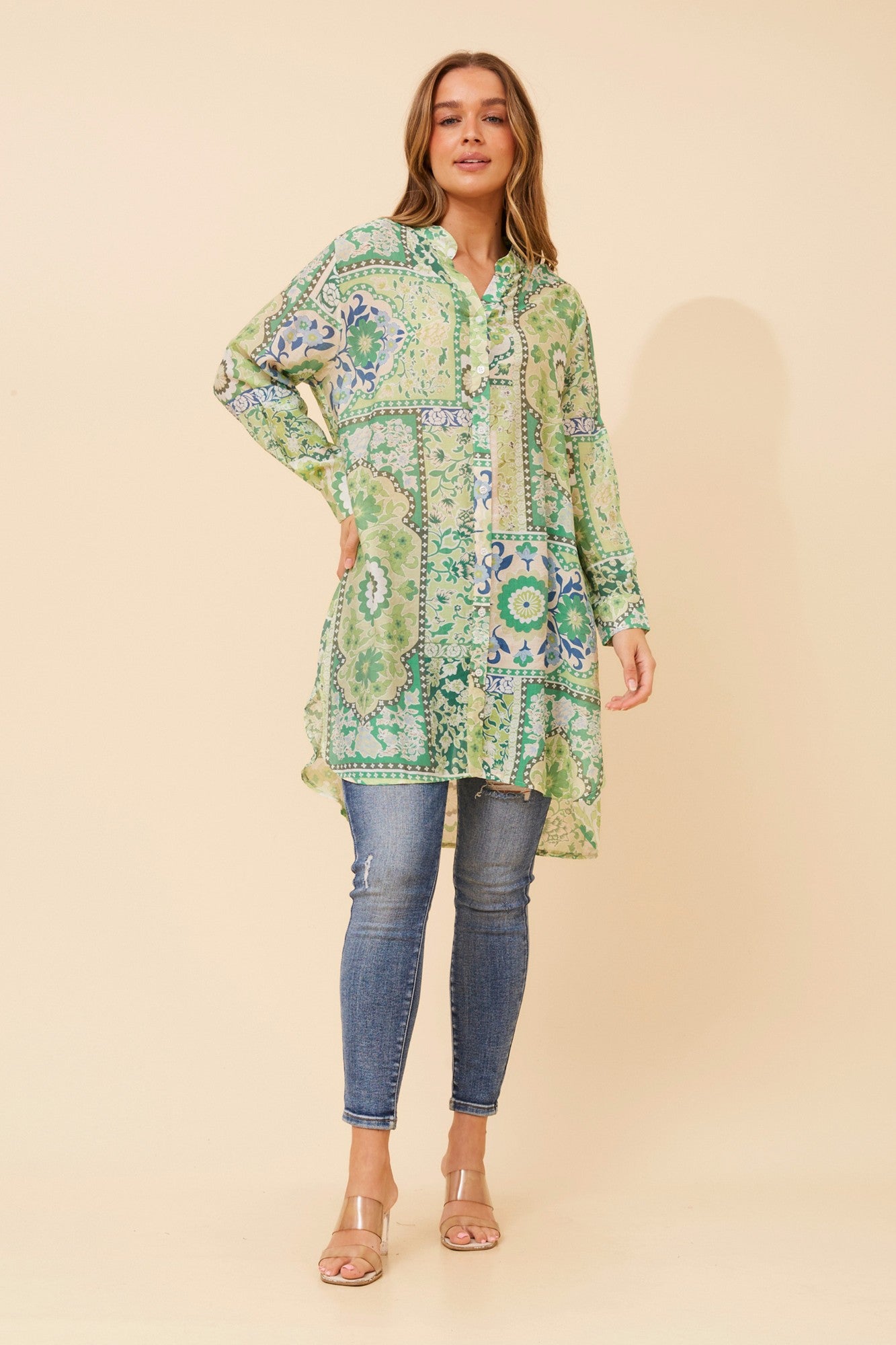 Janson Patchwork Print Tunic Shirt | Green