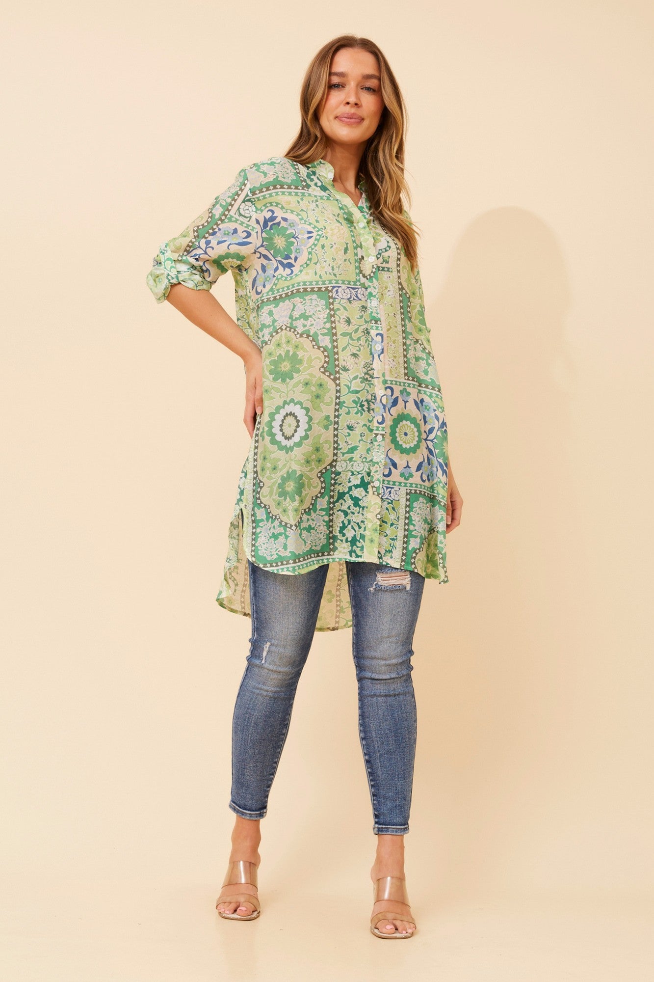 Janson Patchwork Print Tunic Shirt | Green