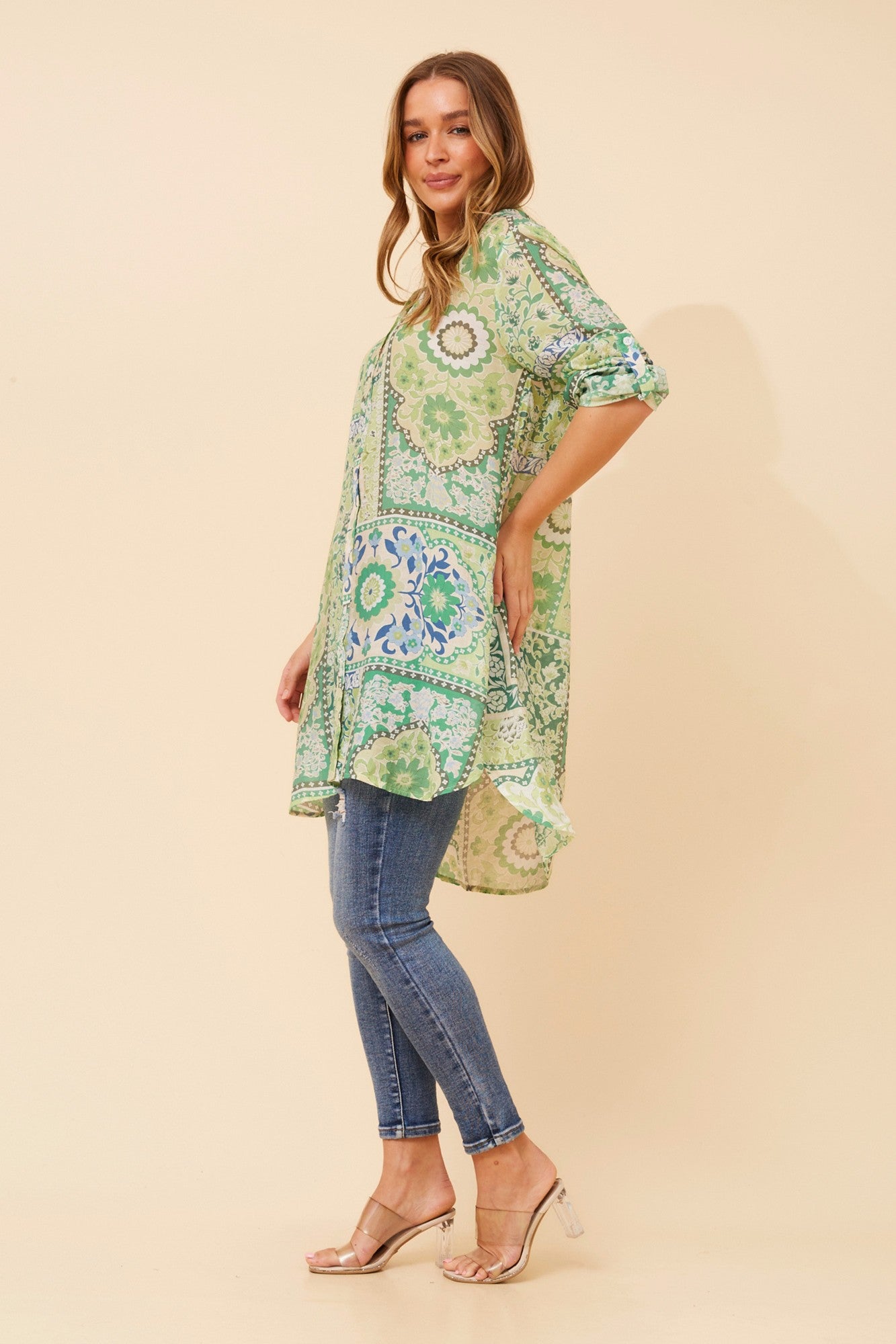 Janson Patchwork Print Tunic Shirt | Green
