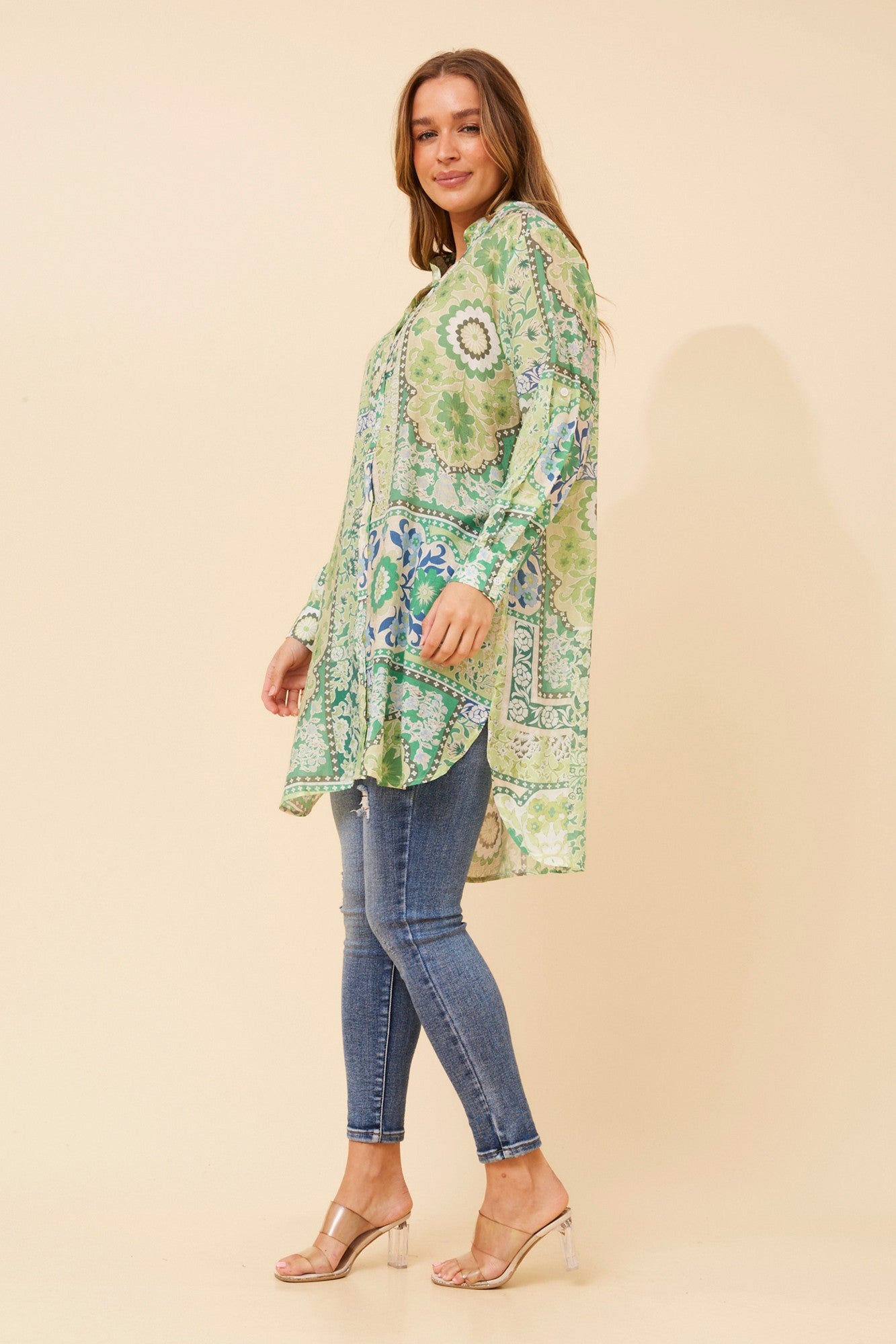 Janson Patchwork Print Tunic Shirt | Green