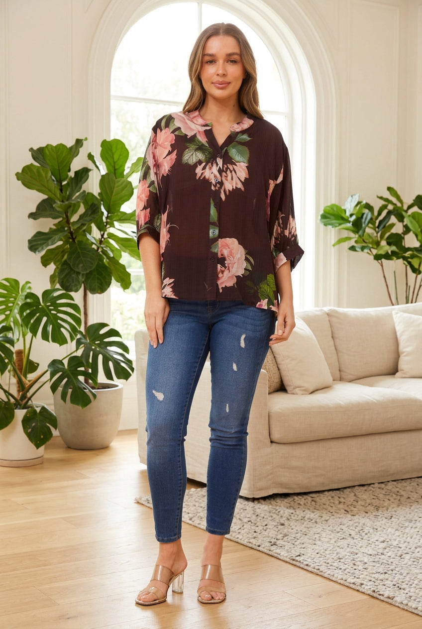 Belina Floral Shirt | Eggplant