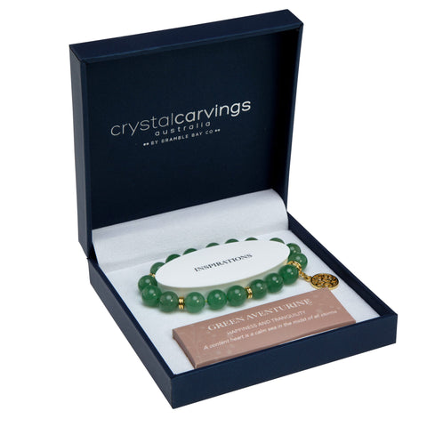 Green Aventurine Bracelet 10mm Bead Gold