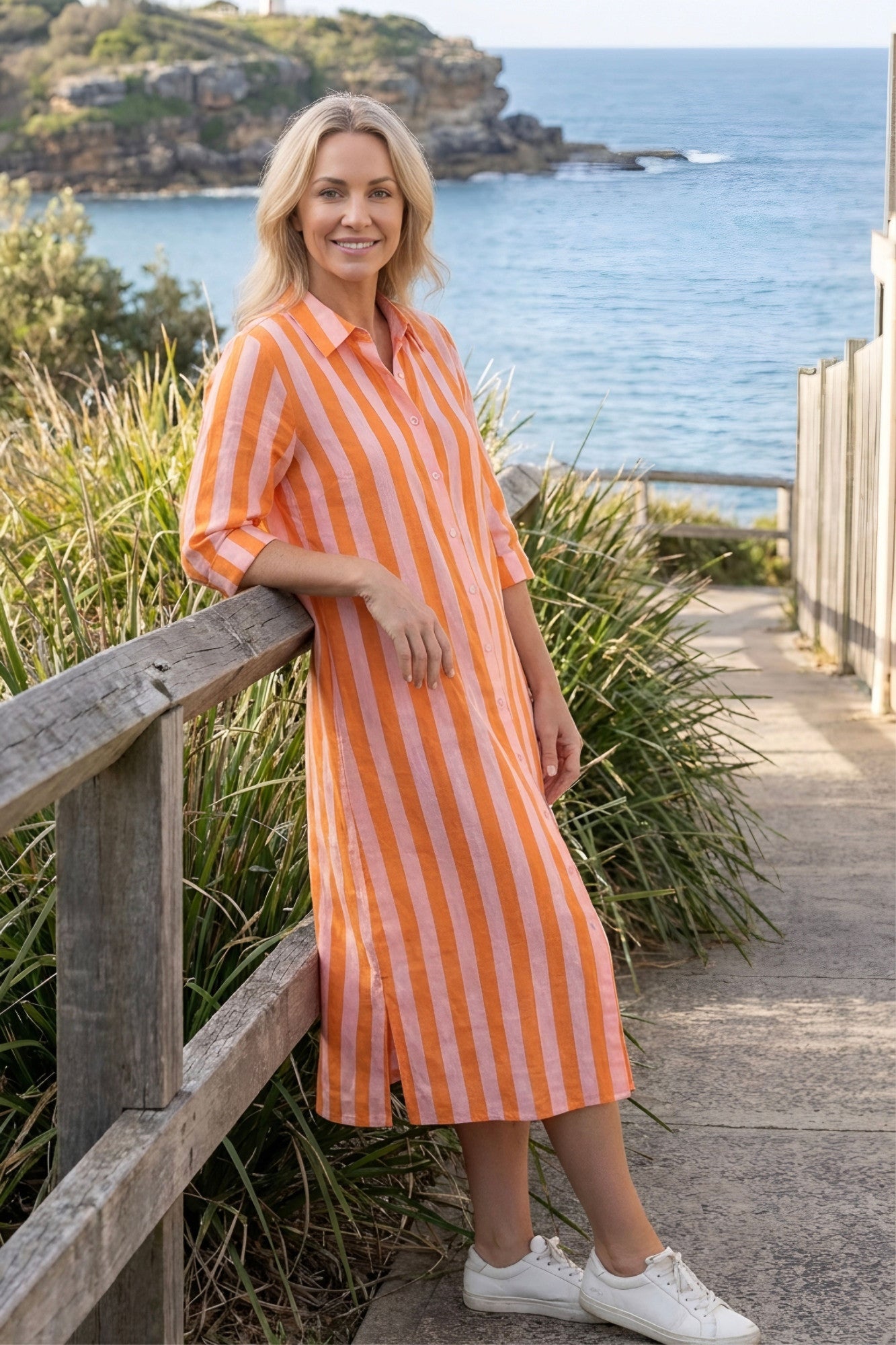 Sofia Shirt Dress Orange/Pink Stripe