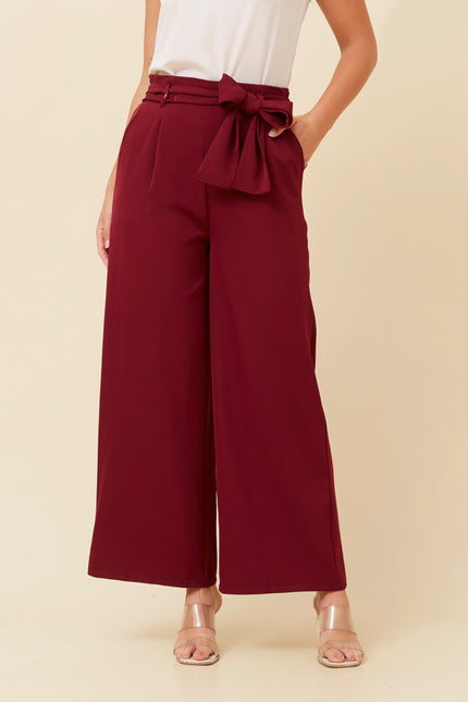 Wide Leg Pants With Belt | Red