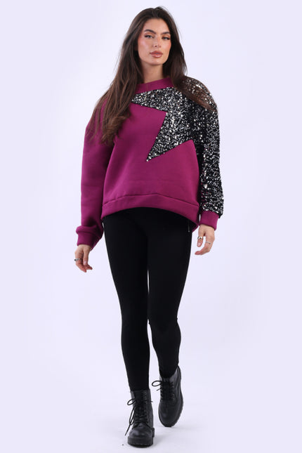 Star Sequin Pullover | Magenta