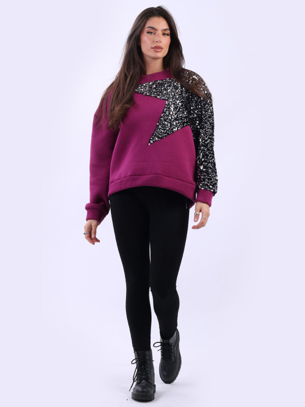 Star Sequin Pullover | Magenta