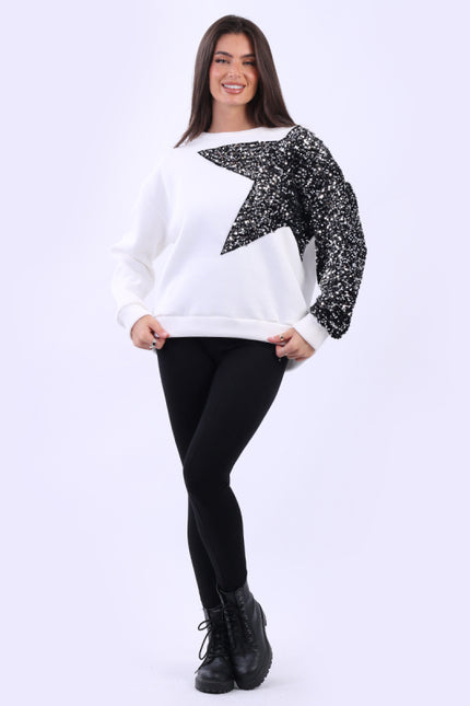 Star Sequin Pullover | White