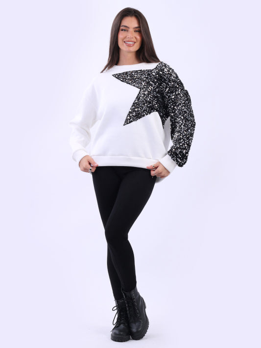 Star Sequin Pullover | White