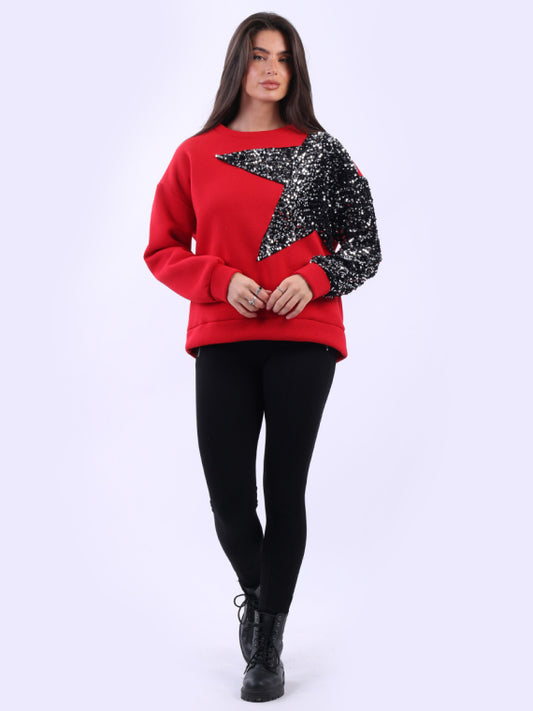 Star Sequin Pullover | Red