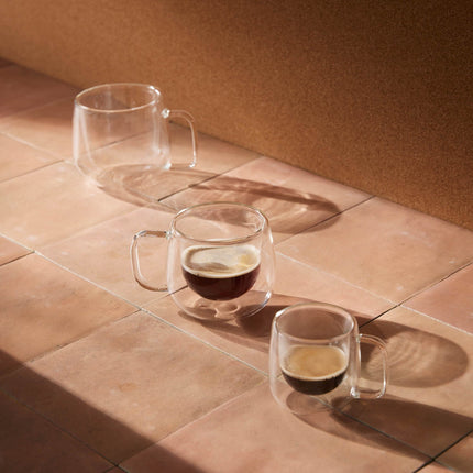 Leaf & Bean Double Wall Glass Mug 2pcs Set Clear