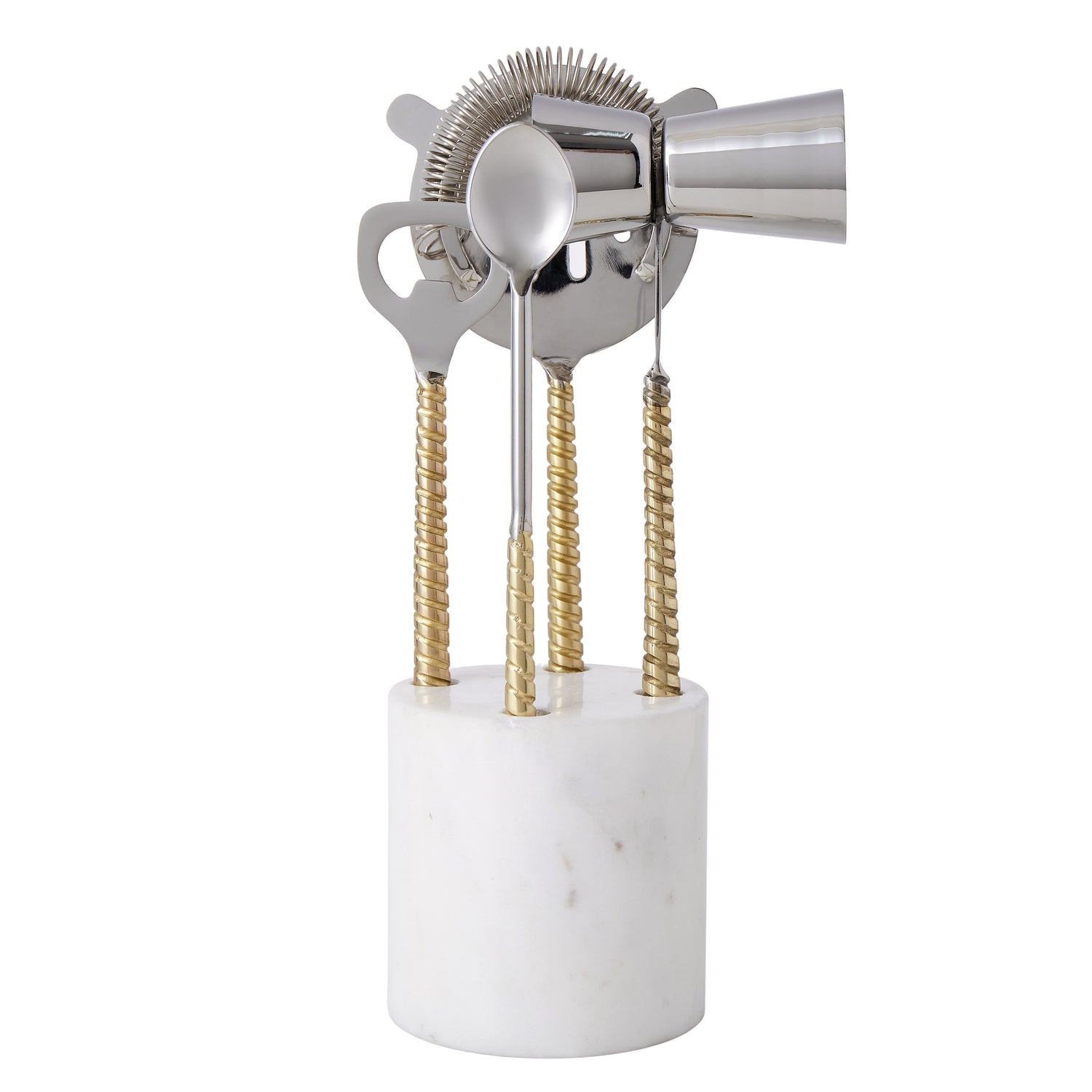 Davis & Waddell Twisted Gold Handle and Marble Bar 5pcs Set Gold & White