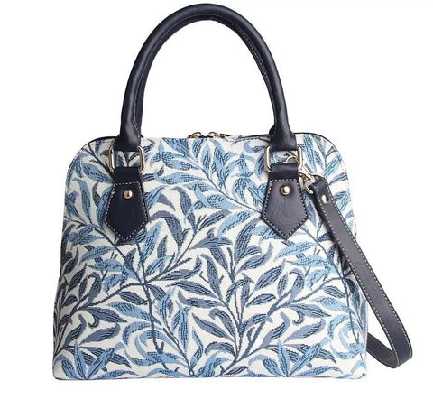 Tapestry Handbag- Blue Leaves