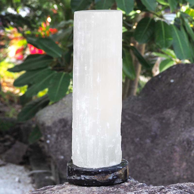 Selenite Lamp With Fossil Base