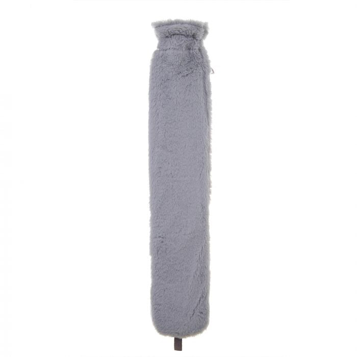 Long Hot Water Bottle Grey Faux Fur