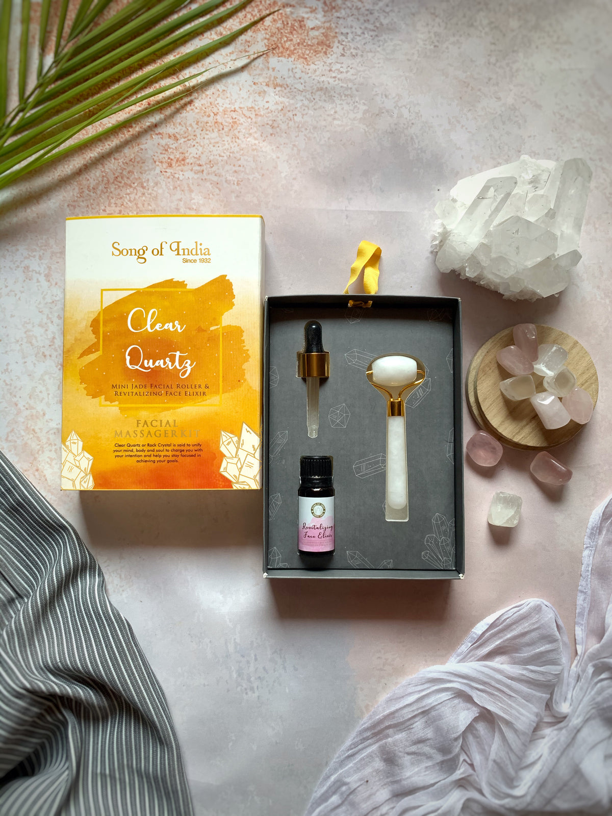 Crystal Facial Massage Roller Kit CLEAR QUARTZ